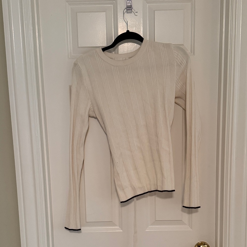 Moussy Cream Wrap Sweater with Black Edges